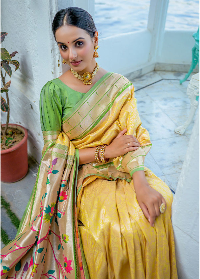 Yellow Kanjivaram Silk Saree With Blouse Piece