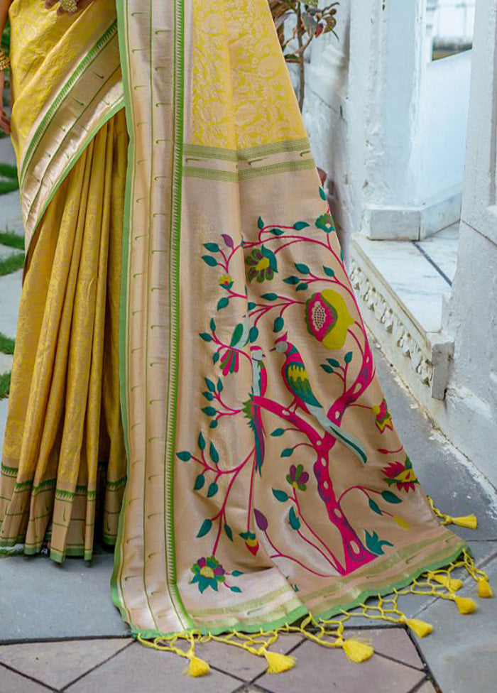 Yellow Kanjivaram Silk Saree With Blouse Piece