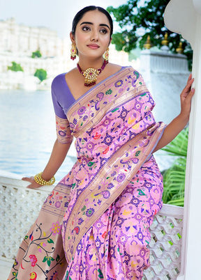 Baby Pink Dupion Silk Saree With Blouse Piece