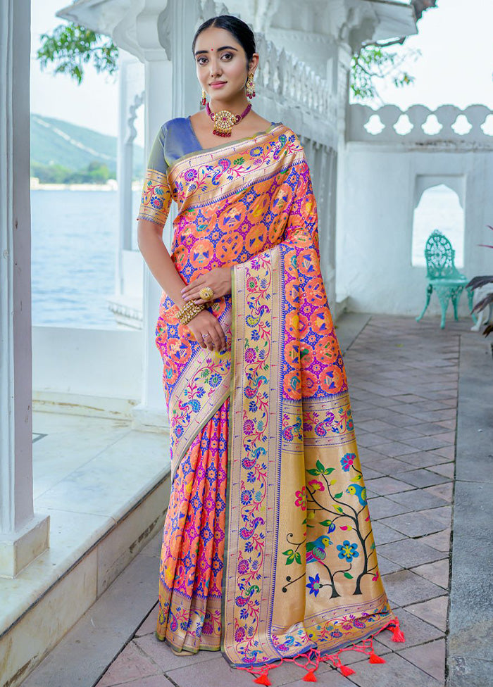 Peach Dupion Silk Saree With Blouse Piece