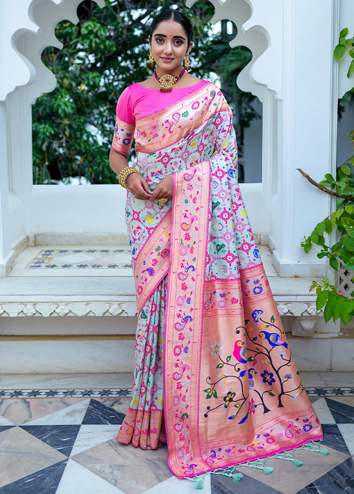 Sea Green Dupion Silk Saree With Blouse Piece