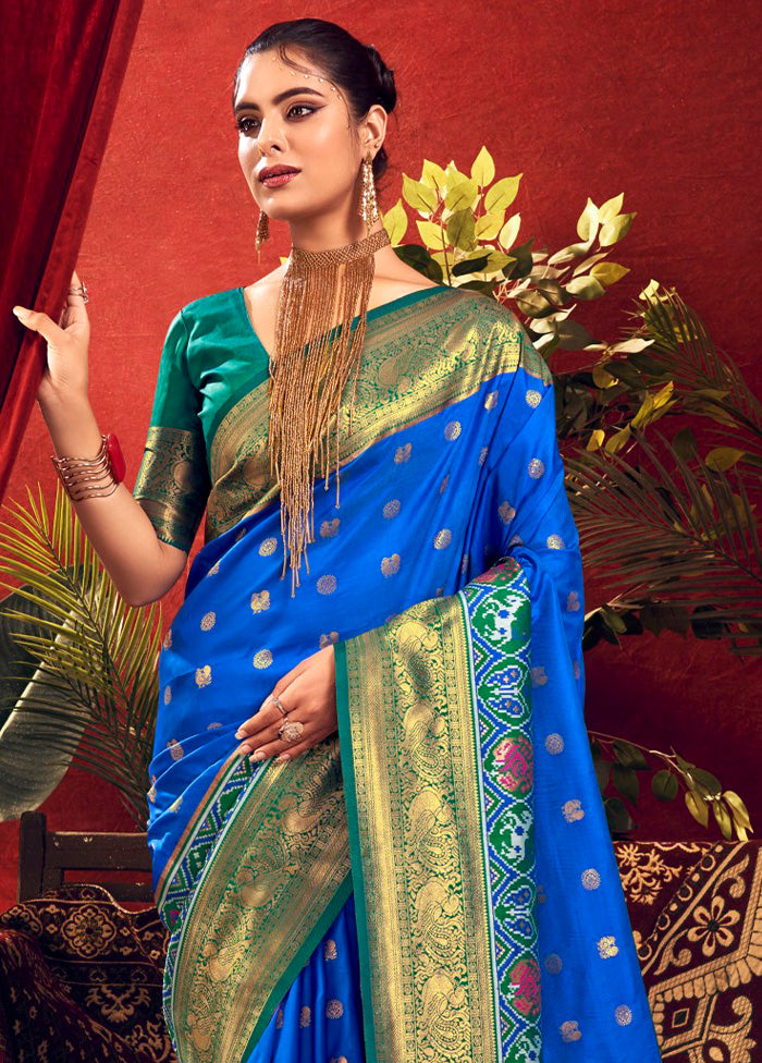 Royal Blue Dupion Silk Saree With Blouse Piece