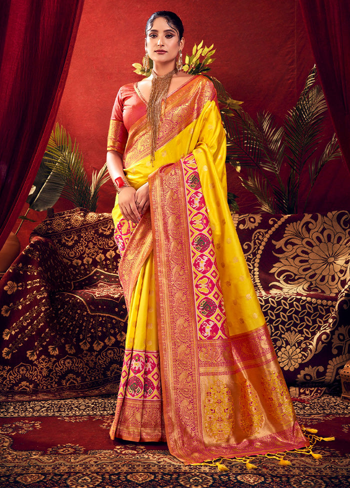 Yellow Dupion Silk Saree With Blouse Piece