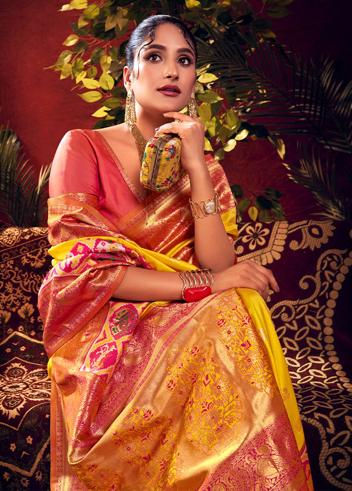 Yellow Dupion Silk Saree With Blouse Piece