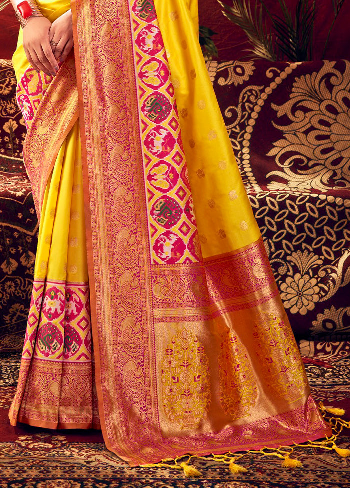 Yellow Dupion Silk Saree With Blouse Piece