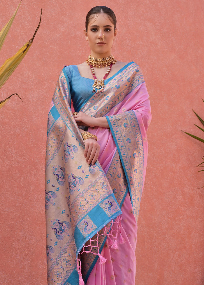 Baby Pink Dupion Silk Saree With Blouse Piece