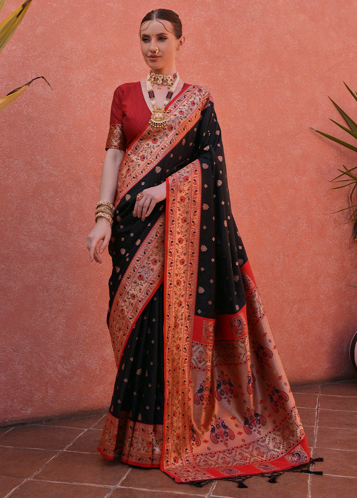 Black Dupion Silk Saree With Blouse Piece