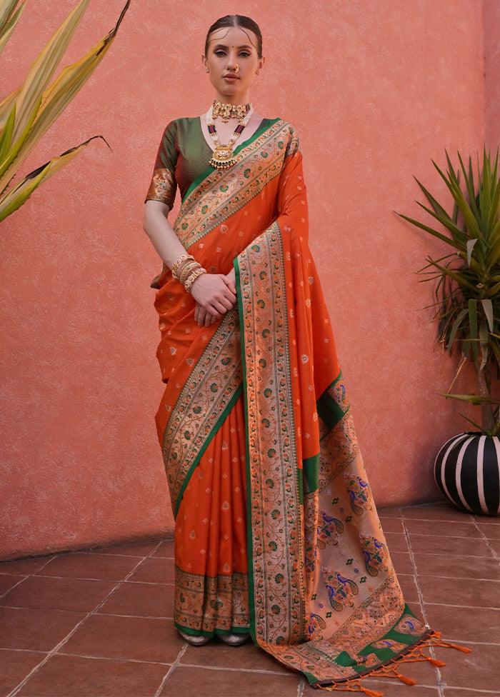 Orange Dupion Silk Saree With Blouse Piece