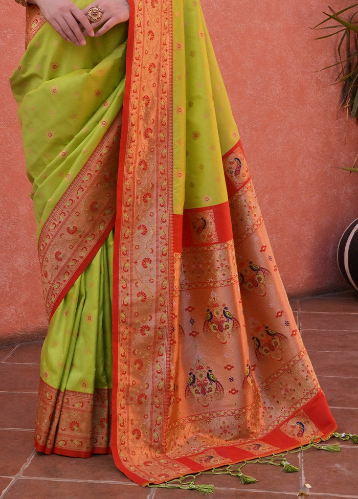 Pista Green Dupion Silk Saree With Blouse Piece