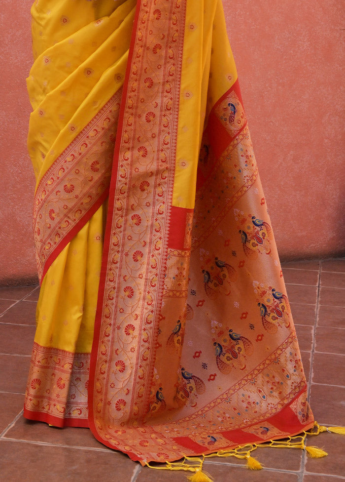 Yellow Dupion Silk Saree With Blouse Piece