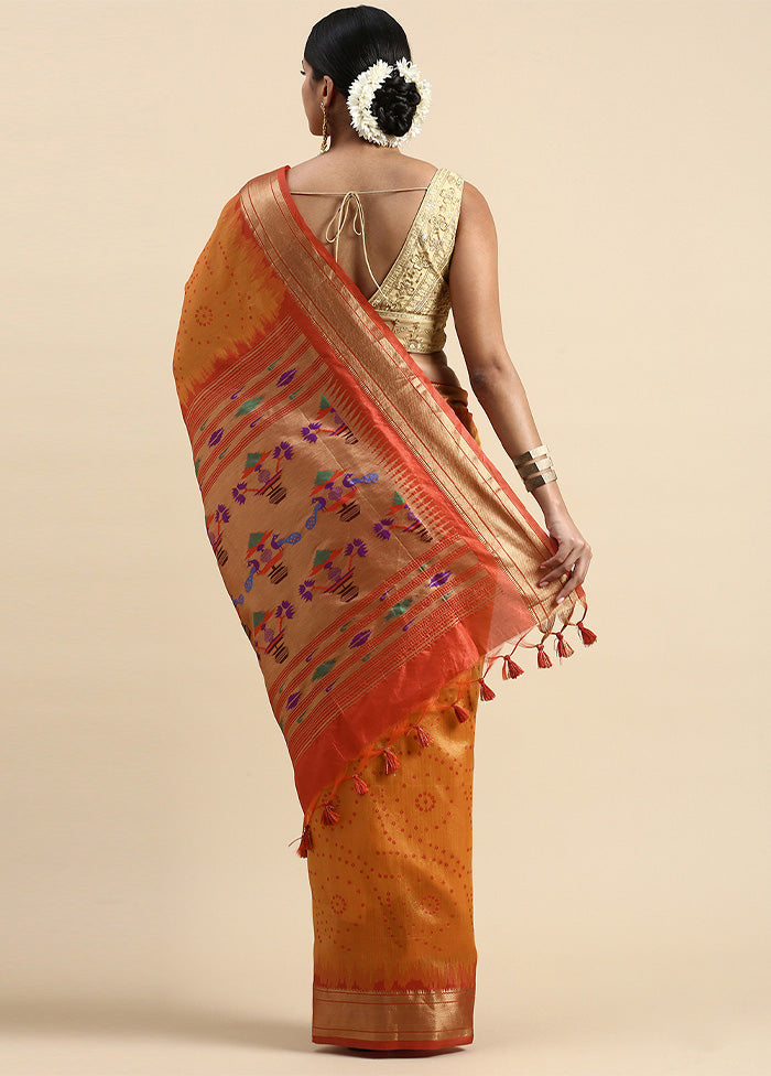 Orange Spun Silk Saree With Blouse Piece