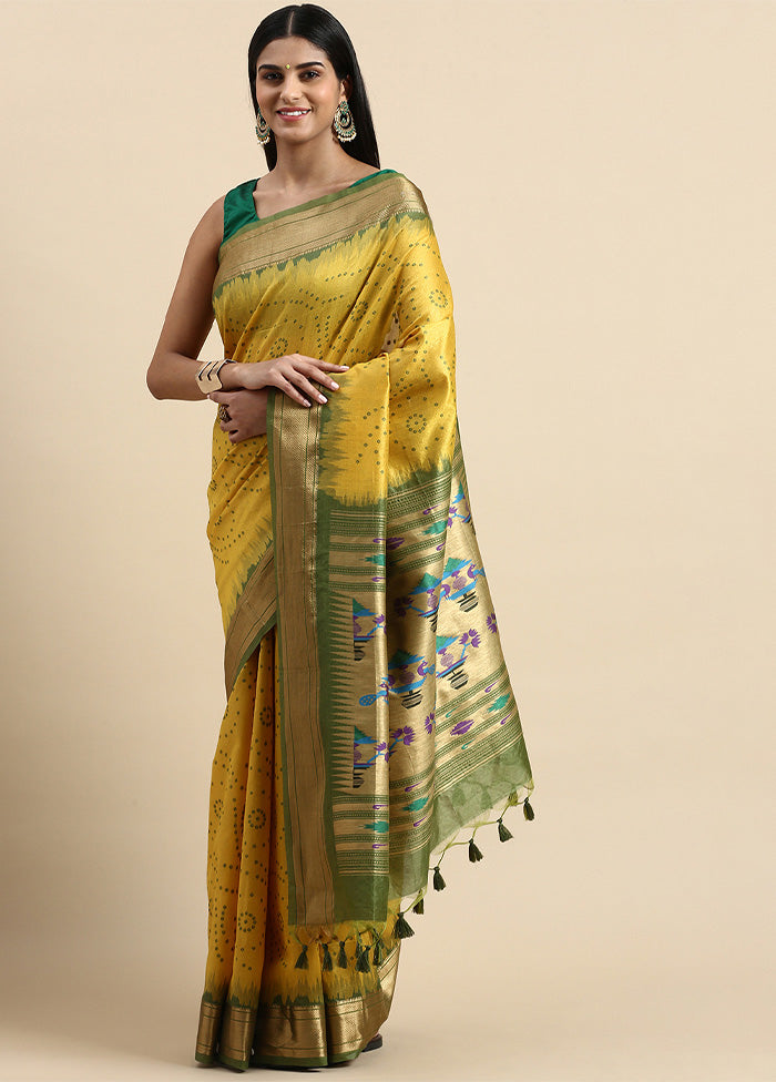 Yellow Spun Silk Saree With Blouse Piece