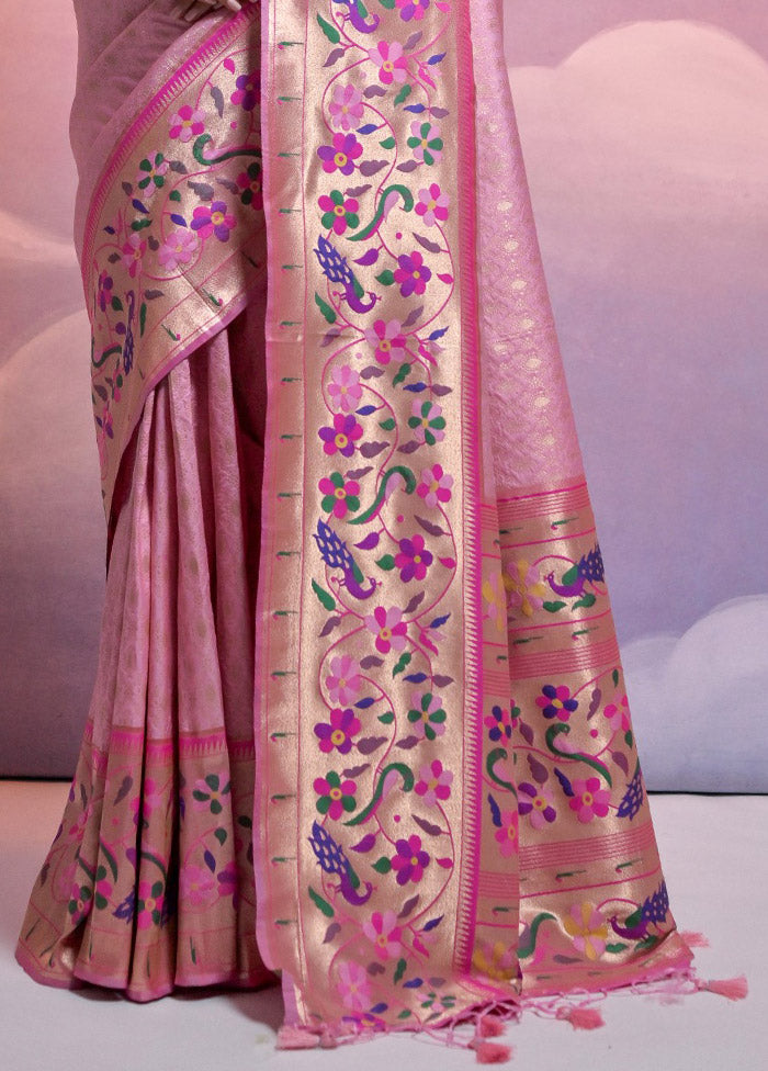 Baby Pink Dupion Silk Saree With Blouse Piece