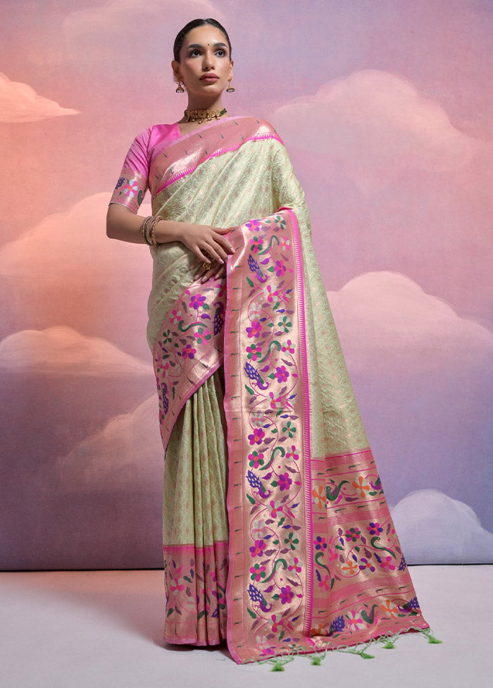 Pista Green Dupion Silk Saree With Blouse Piece