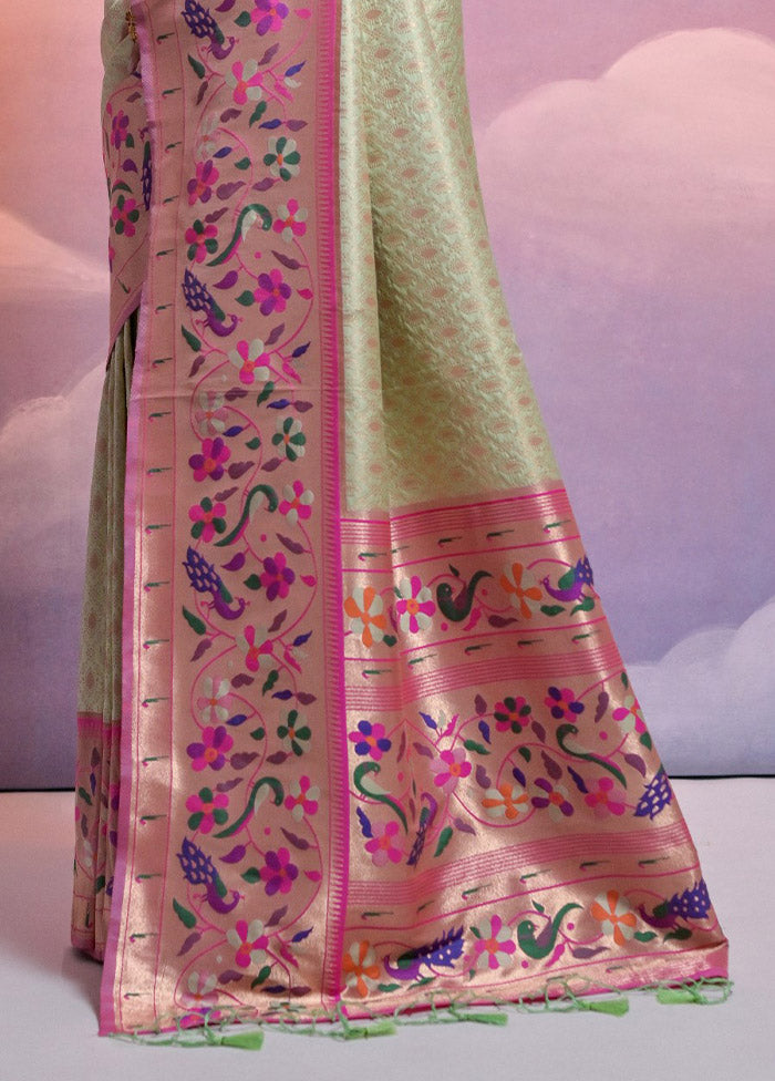 Pista Green Dupion Silk Saree With Blouse Piece