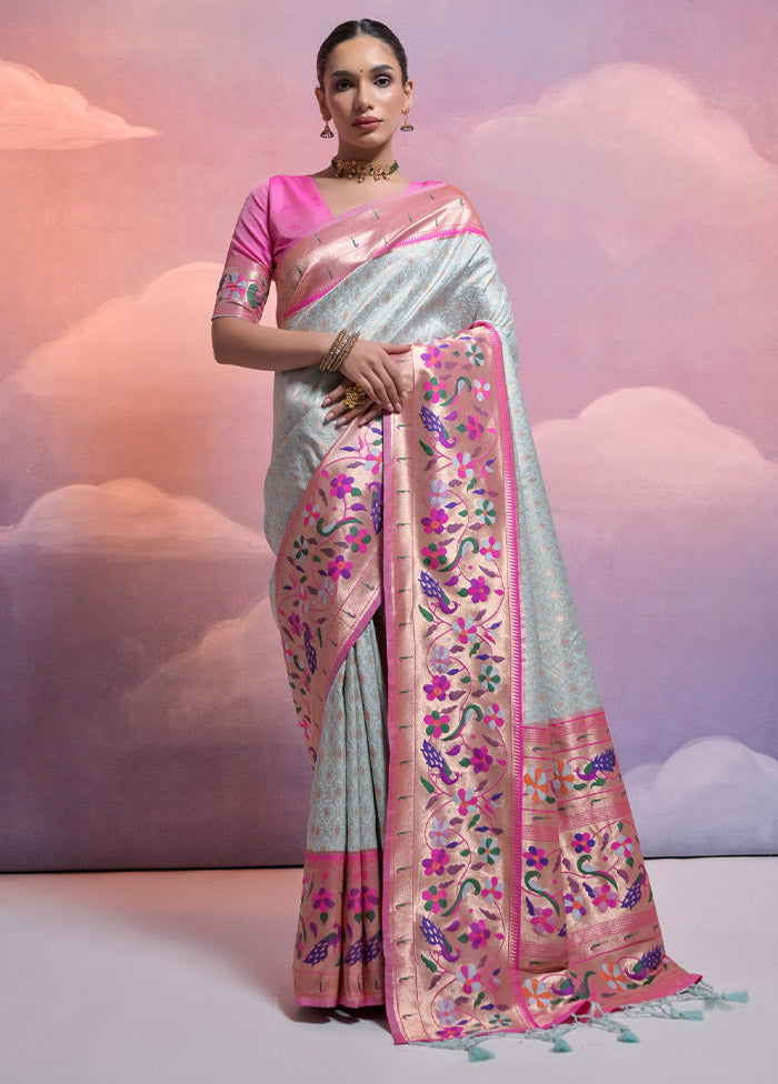 Sea Green Dupion Silk Saree With Blouse Piece