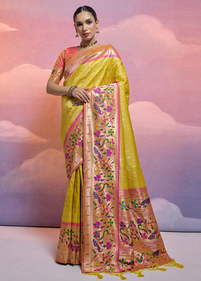 Yellow Dupion Silk Saree With Blouse Piece