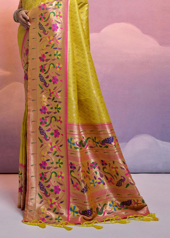 Yellow Dupion Silk Saree With Blouse Piece