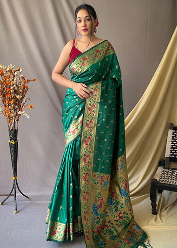 Green Zari Woven Spun Silk Saree With Blouse - Indian Silk House Agencies