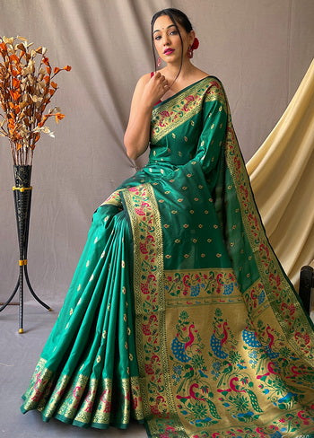 Green Zari Woven Spun Silk Saree With Blouse - Indian Silk House Agencies