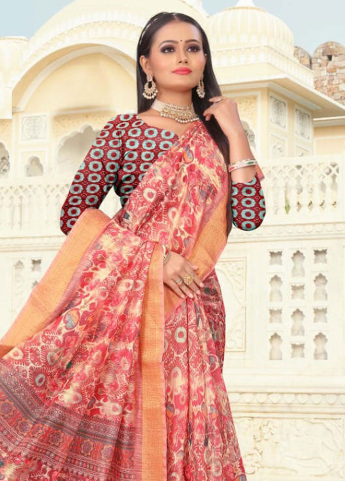 Pink Cotton Saree With Blouse Piece - Indian Silk House Agencies