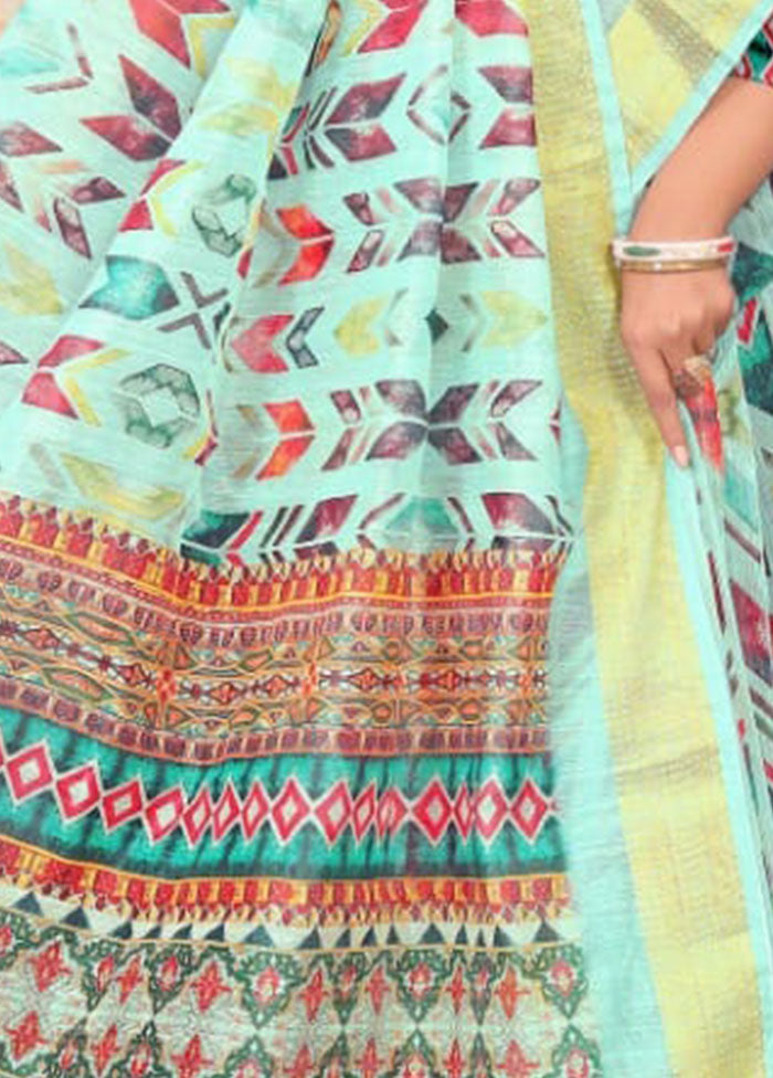 Sky Blue Cotton Saree With Blouse Piece - Indian Silk House Agencies