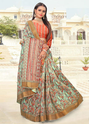 Light Green Cotton Saree With Blouse Piece - Indian Silk House Agencies