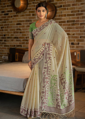 Green Pure Cotton Saree With Blouse Piece - Indian Silk House Agencies