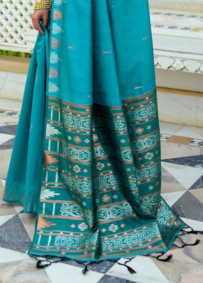 Sea Green Dupion Silk Saree With Blouse Piece