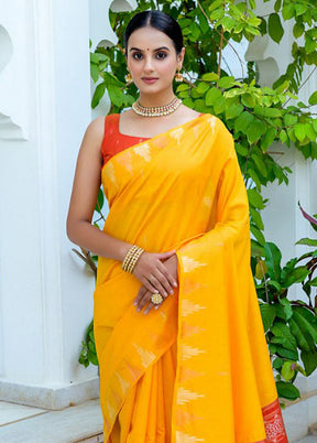 Yellow Dupion Silk Saree With Blouse Piece