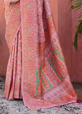 Baby Pink Banarasi Silk Saree With Blouse Piece