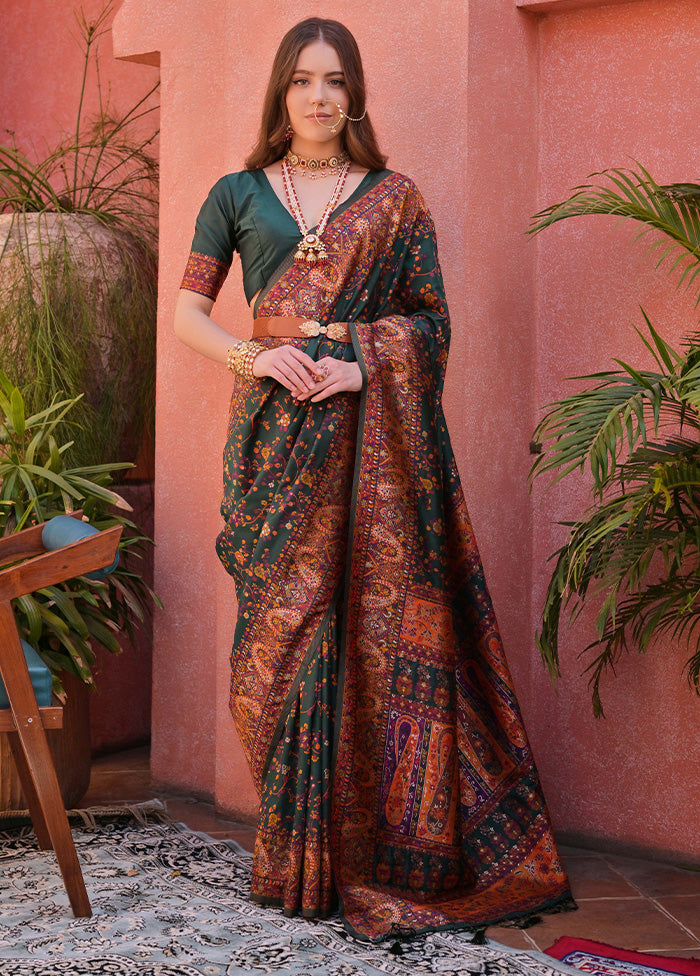 Green Banarasi Silk Saree With Blouse Piece