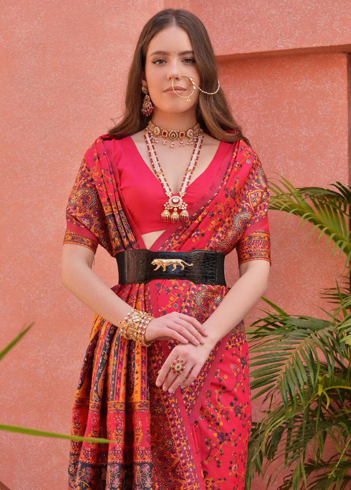 Red Banarasi Silk Saree With Blouse Piece