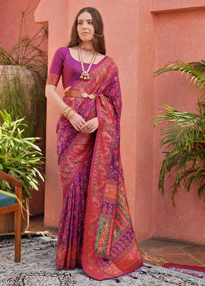 Wine Banarasi Silk Saree With Blouse Piece