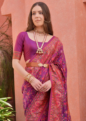 Wine Banarasi Silk Saree With Blouse Piece