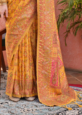 Yellow Banarasi Silk Saree With Blouse Piece