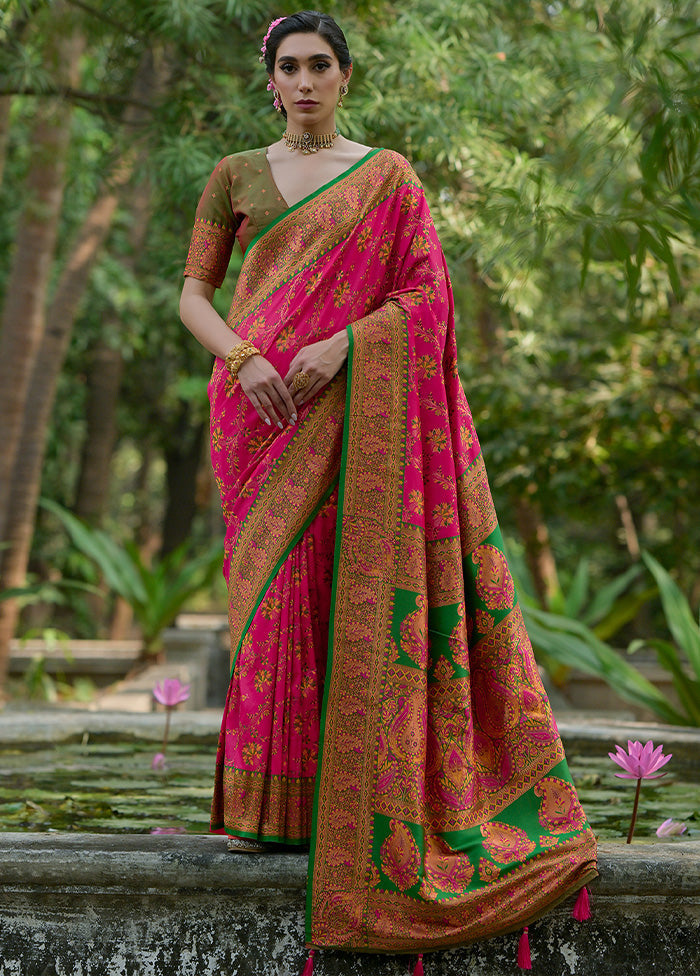 Pink Pasmina Silk Saree With Blouse Piece