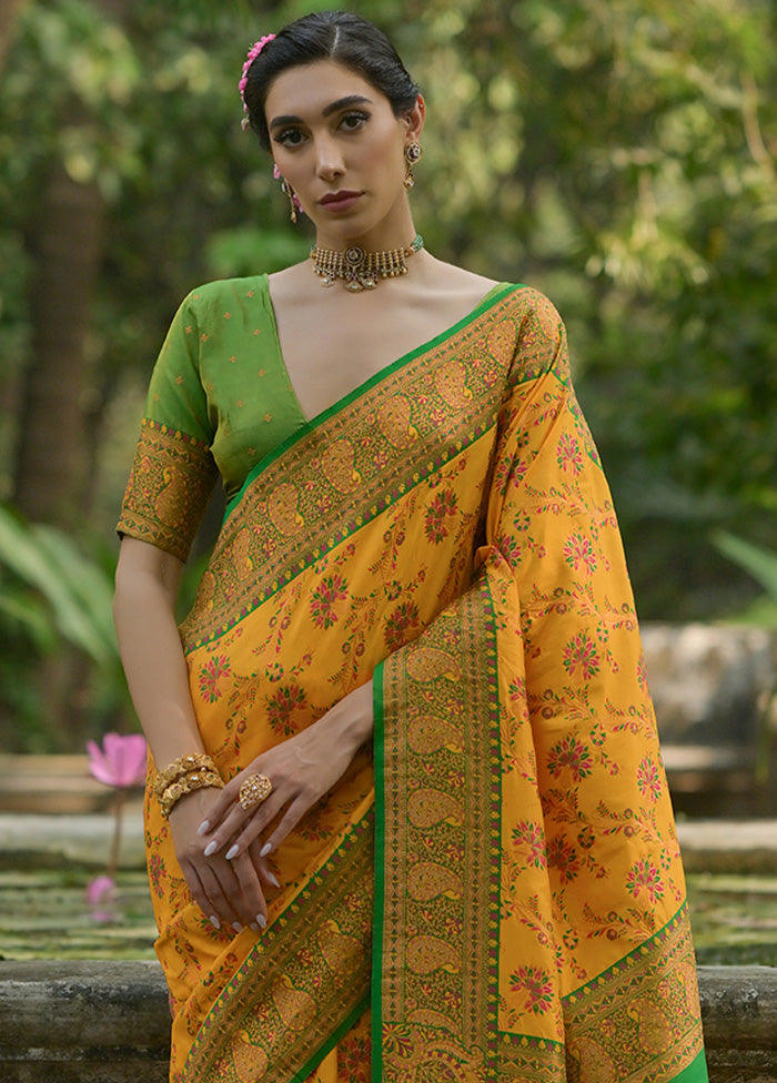 Yellow Pasmina Silk Saree With Blouse Piece