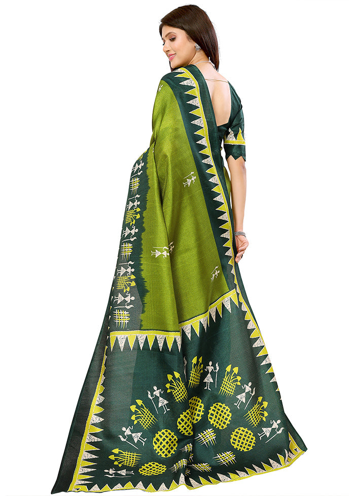 Mehendi Dupion Silk Saree With Blouse Piece