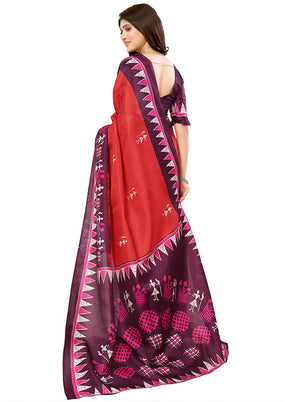 Red Dupion Silk Saree With Blouse Piece