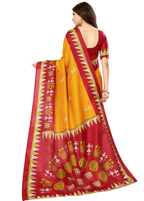 Yellow Dupion Silk Saree With Blouse Piece