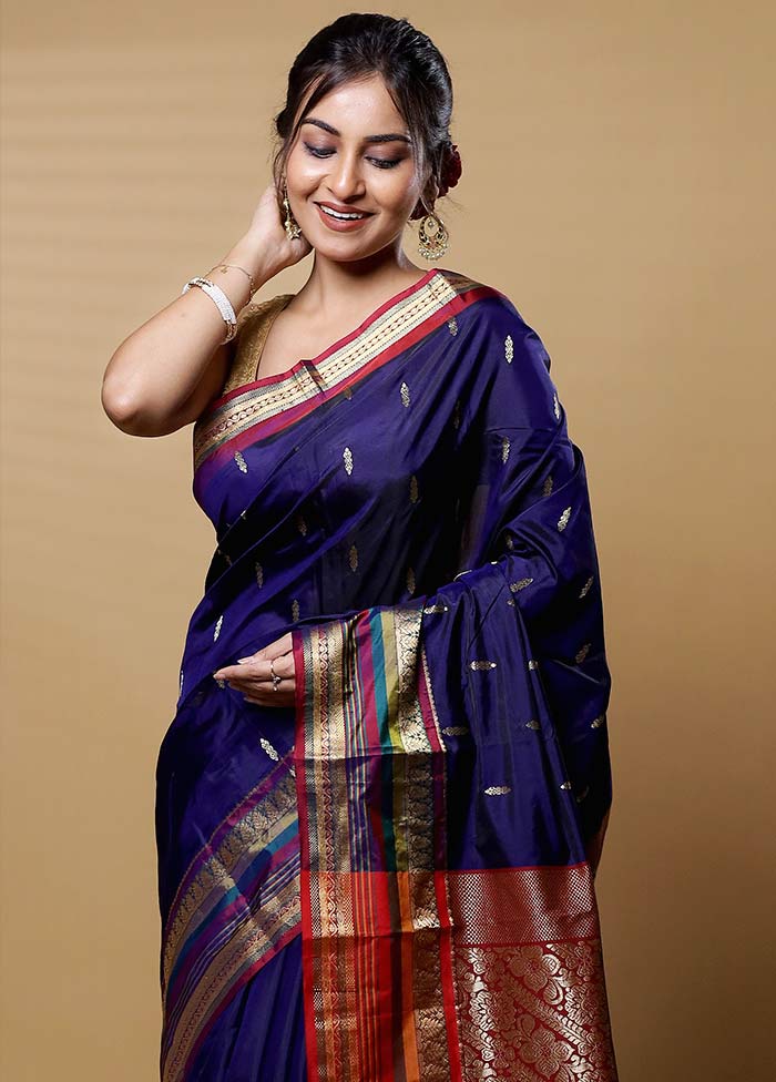 Blue Kanjivaram Silk Saree With Blouse Piece