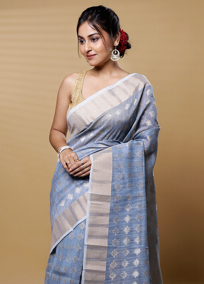 Blue Tissue Silk Saree With Blouse Piece