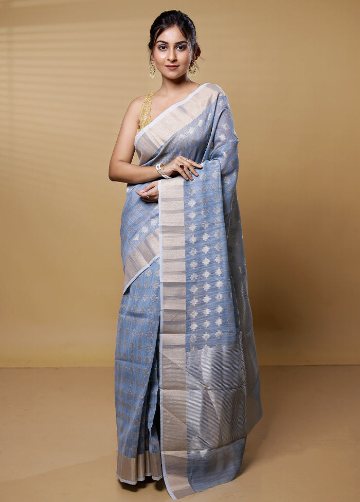 Blue Tissue Silk Saree With Blouse Piece