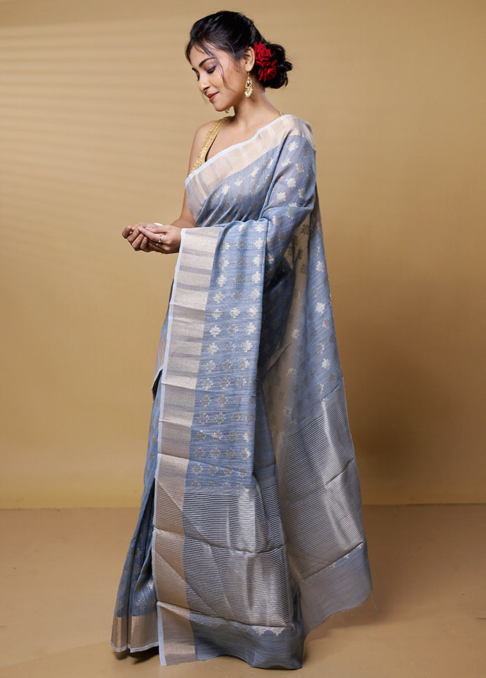 Blue Tissue Silk Saree With Blouse Piece