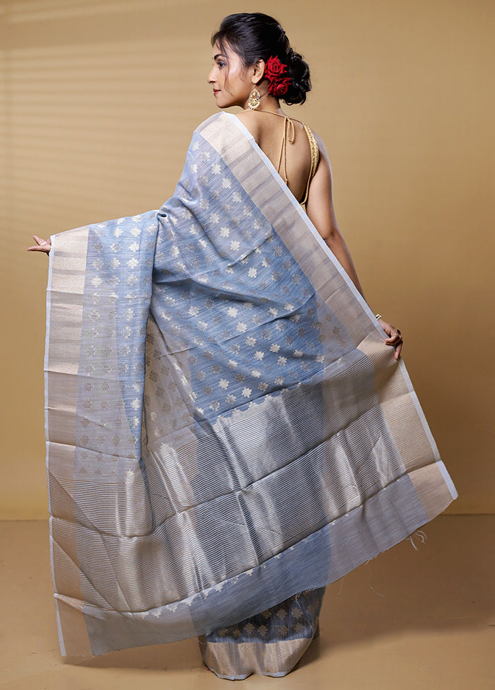 Blue Tissue Silk Saree With Blouse Piece