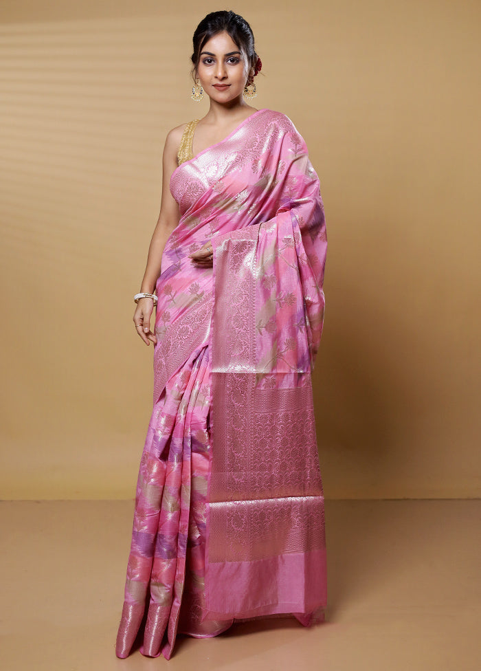 Pink Dupion Silk Saree With Blouse Piece