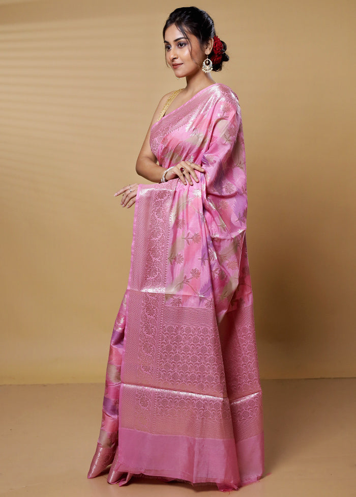 Pink Dupion Silk Saree With Blouse Piece