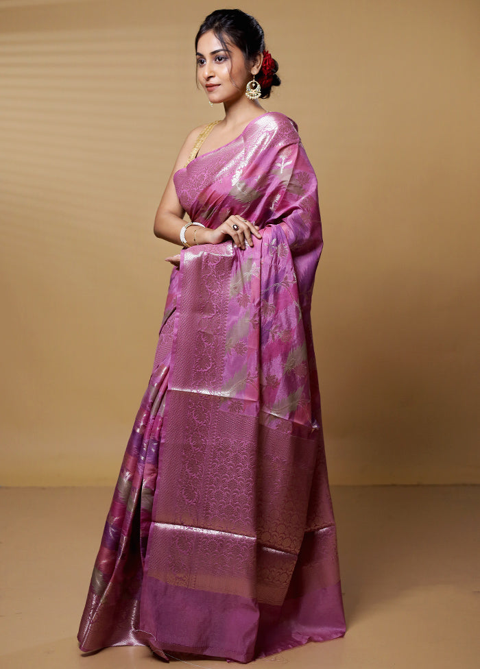 Pink Dupion Silk Saree With Blouse Piece