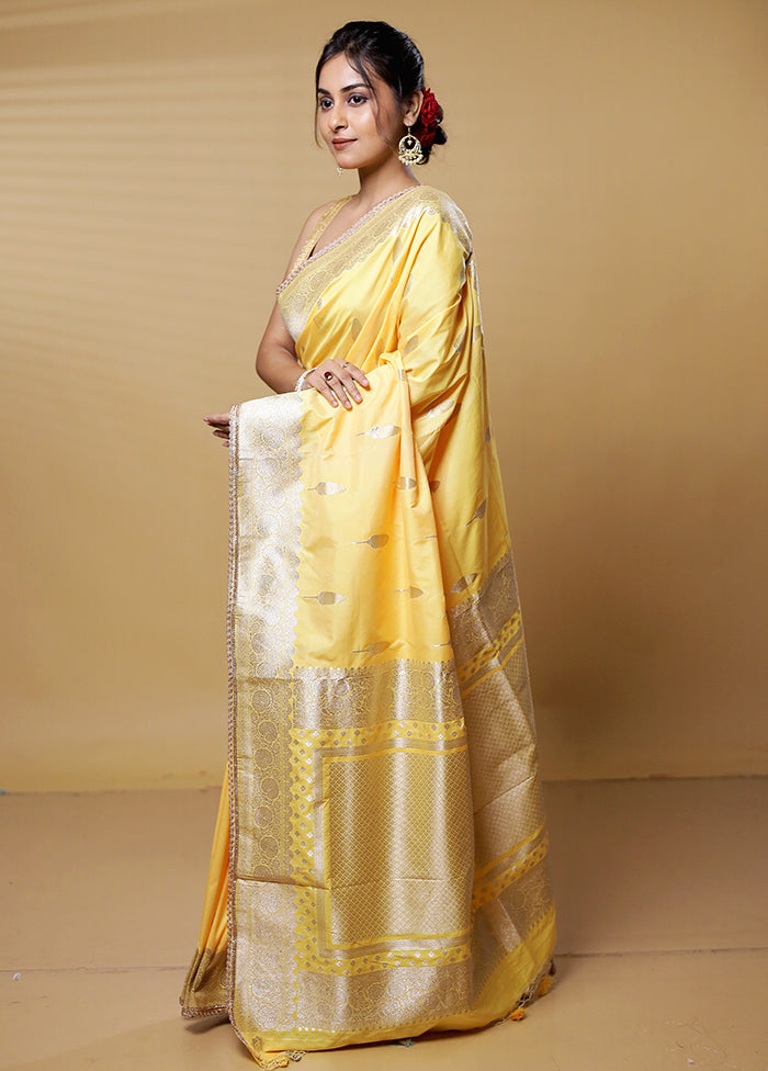 Yellow Dupion Silk Saree With Blouse Piece